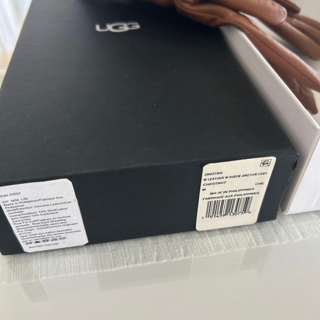 UGG 【新品未使用品】Wレザースエードファー付きスマホ対応手袋M ブラウン