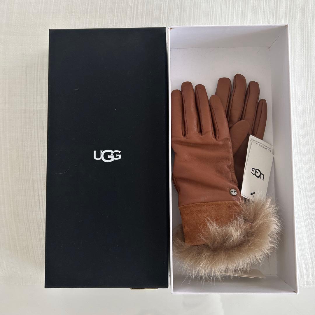 UGG 【新品未使用品】Wレザースエードファー付きスマホ対応手袋M ブラウン