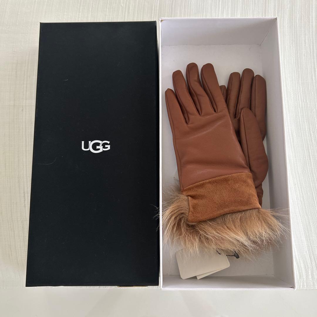 UGG 【新品未使用品】Wレザースエードファー付きスマホ対応手袋M ブラウン