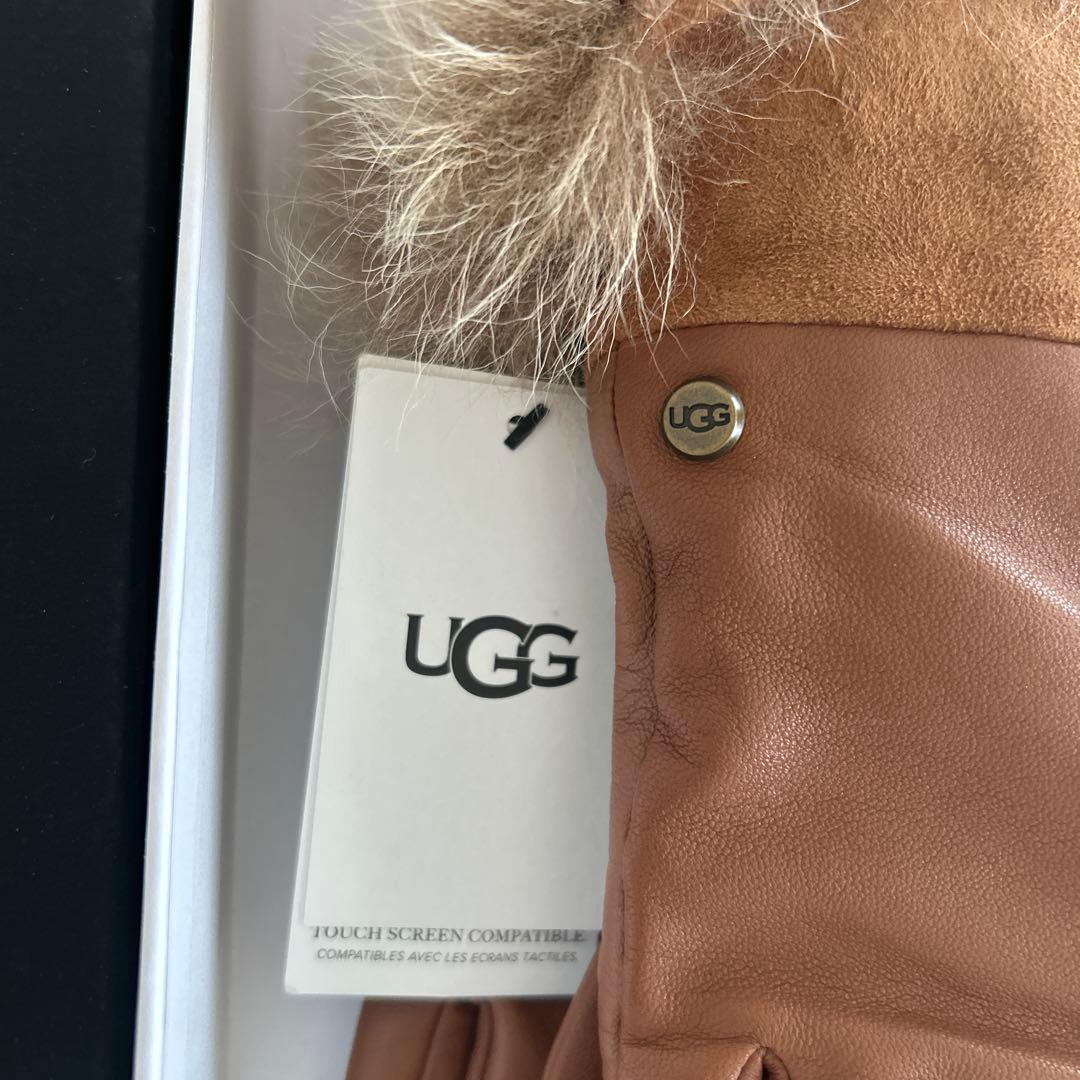 UGG 【新品未使用品】Wレザースエードファー付きスマホ対応手袋M ブラウン