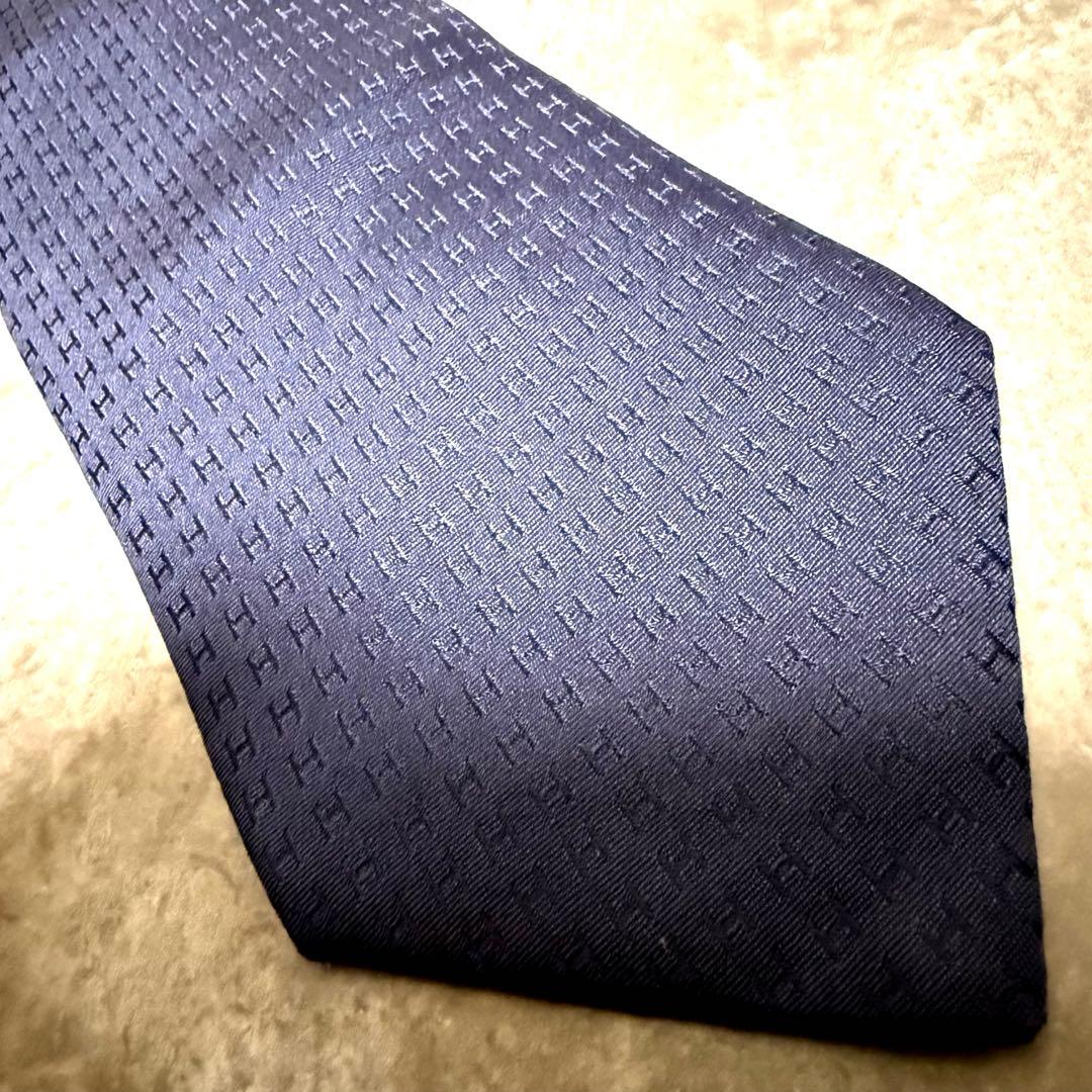 HERMES エルメス ネクタイ ネイビー ファソネ H柄 定番 王道 希少