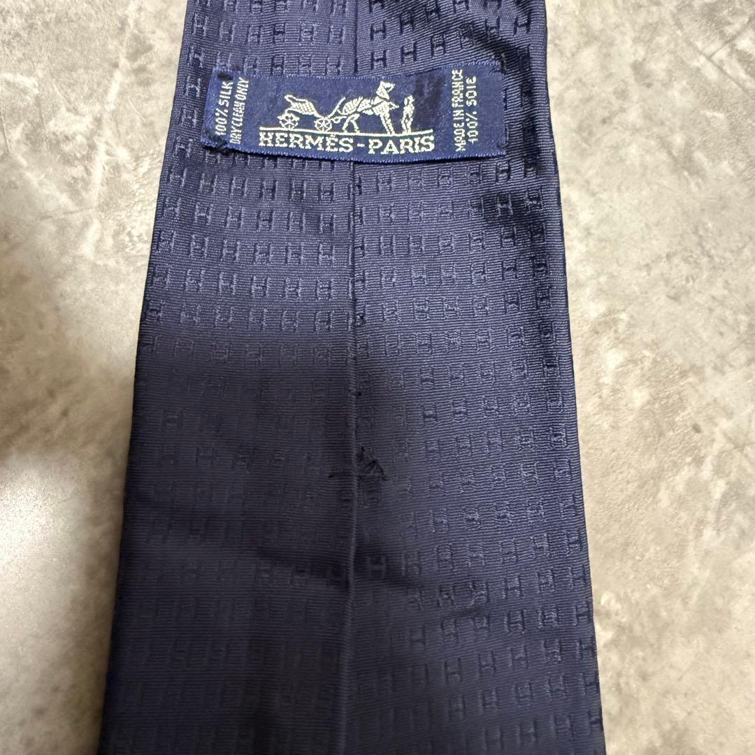 HERMES エルメス ネクタイ ネイビー ファソネ H柄 定番 王道 希少