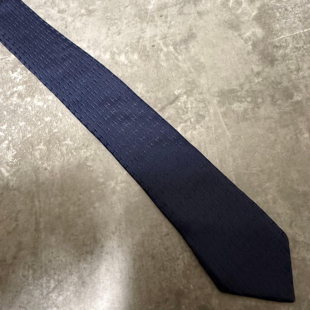 HERMES エルメス ネクタイ ネイビー ファソネ H柄 定番 王道 希少