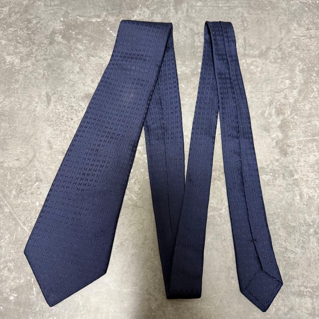HERMES エルメス ネクタイ ネイビー ファソネ H柄 定番 王道 希少