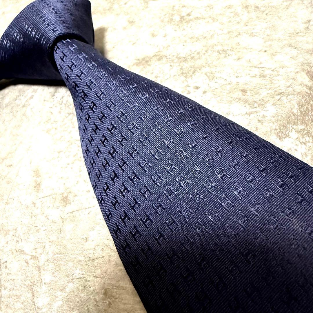 HERMES エルメス ネクタイ ネイビー ファソネ H柄 定番 王道 希少