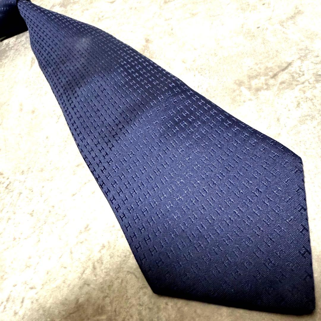 HERMES エルメス ネクタイ ネイビー ファソネ H柄 定番 王道 希少