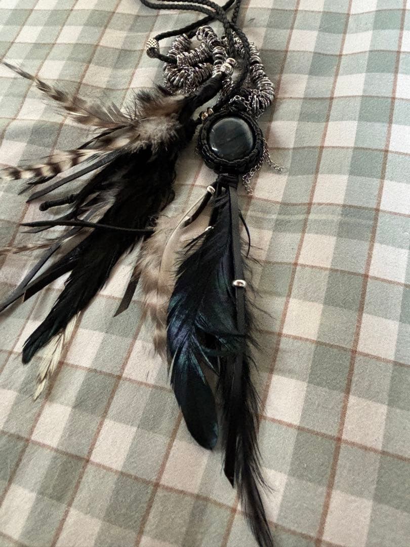 14thaddition系 天然石 羽根付きストーンペンダントネックレス