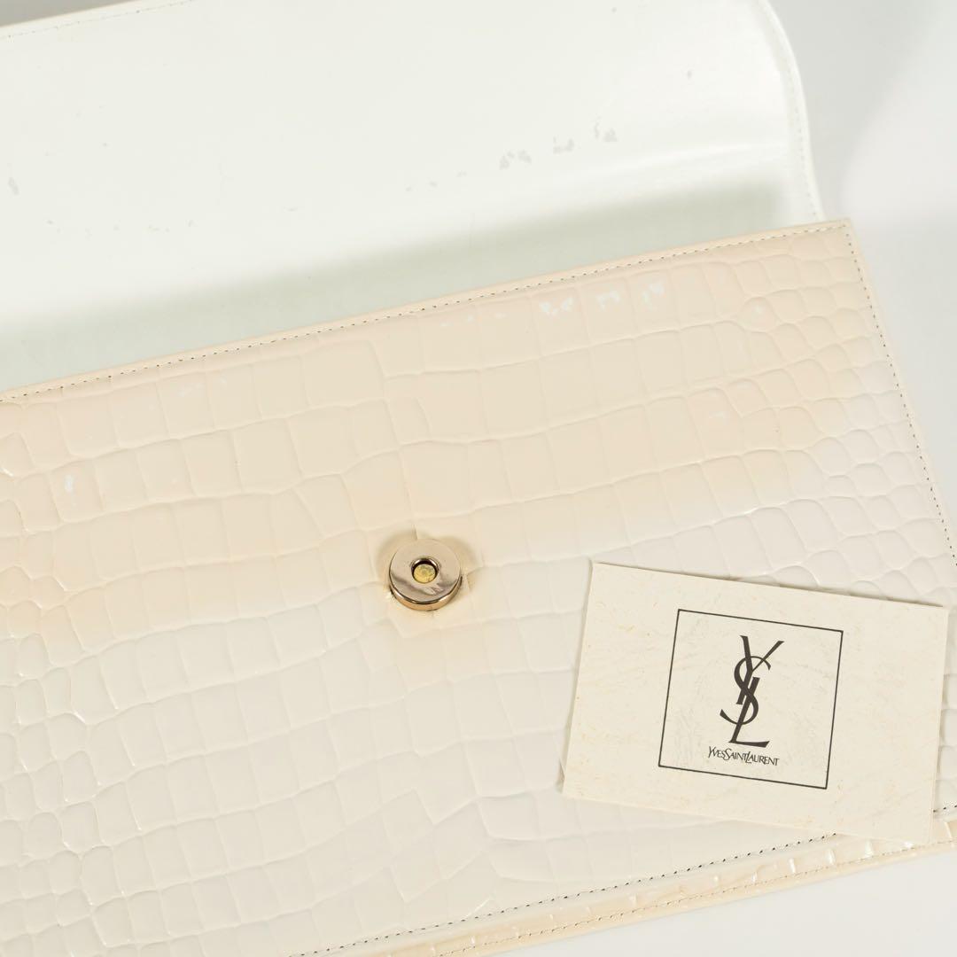 【極美品✨】イヴサンローラン セカンドバッグ クロコ型押し レザー アイボリー