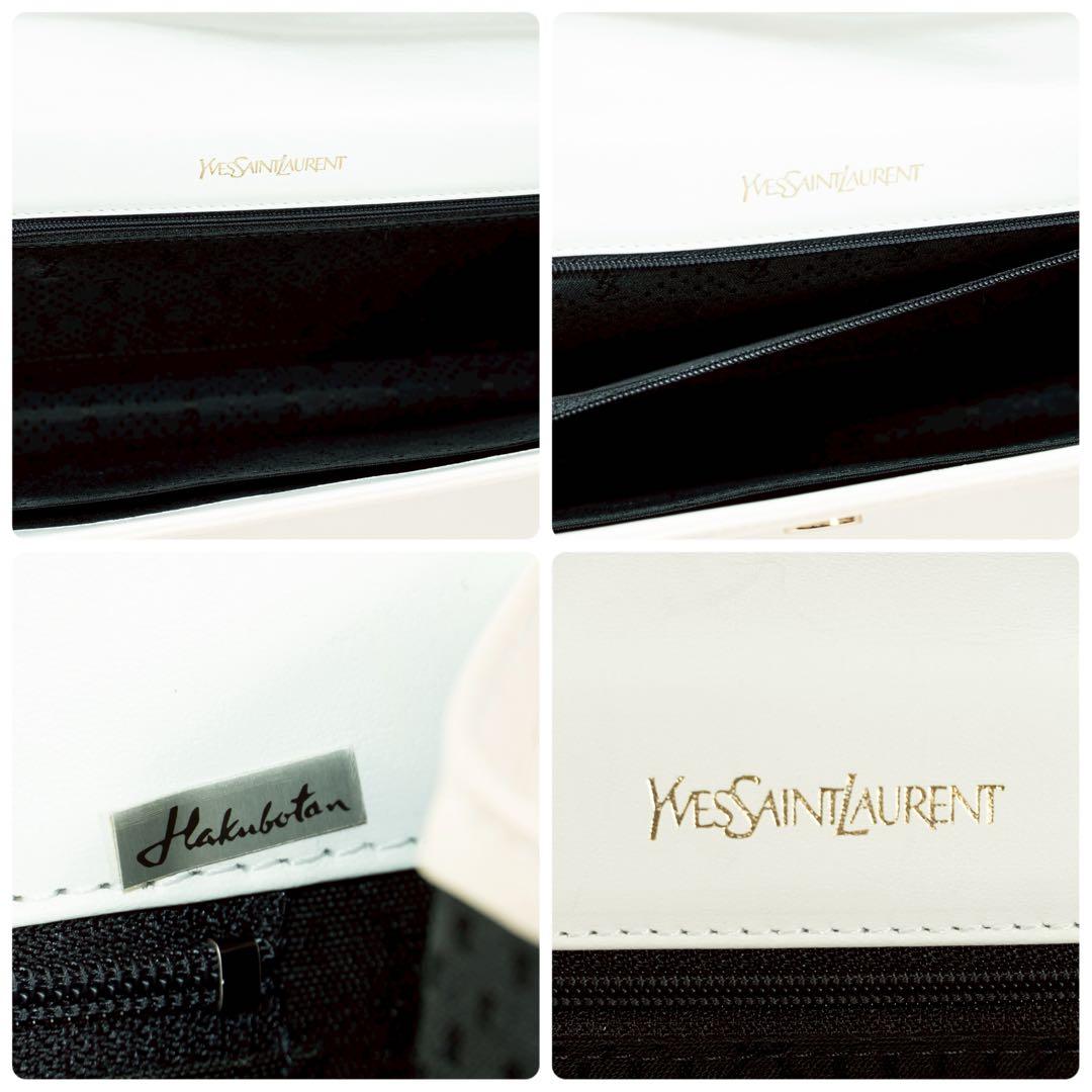 【極美品✨】イヴサンローラン セカンドバッグ クロコ型押し レザー アイボリー