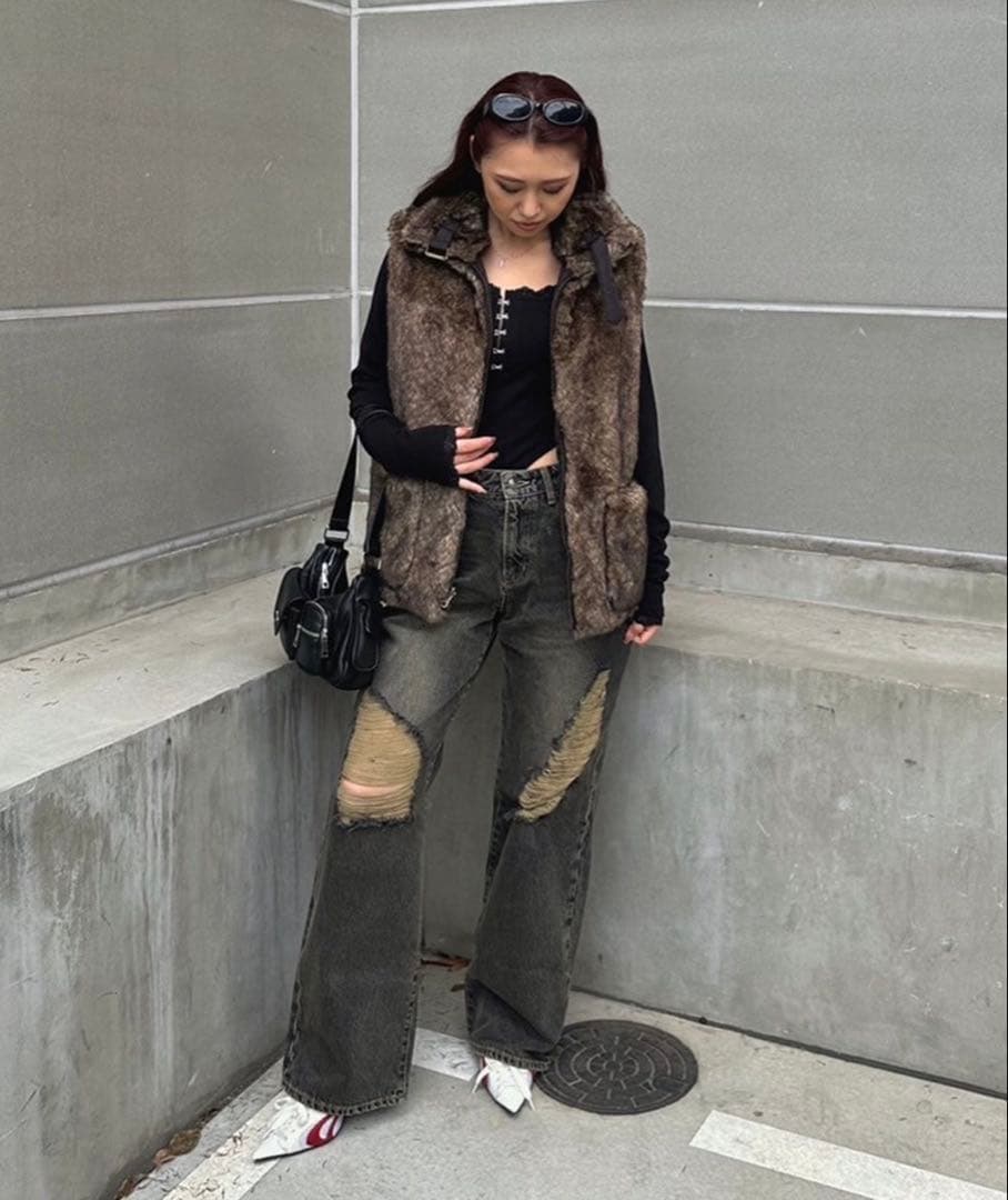 ACLENT 2WAYスタンドカラーファーベスト