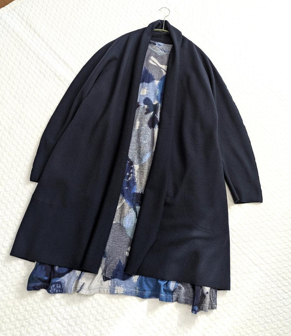 ヨーガンレール☆ラム圧縮ロングジャケット☆濃紺☆ドレープライン☆美品です