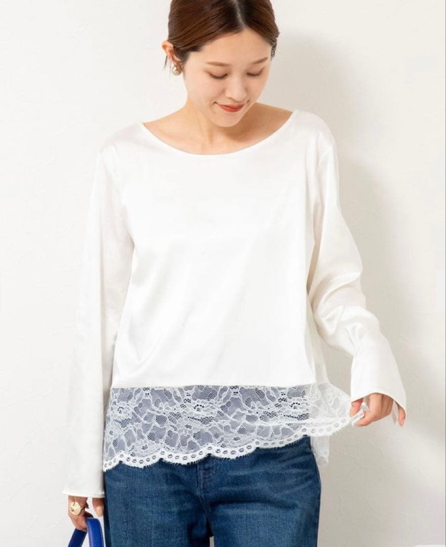 NOLLEY'S／ウォッシャブル裾レース2WAYオトナサテンブラウス