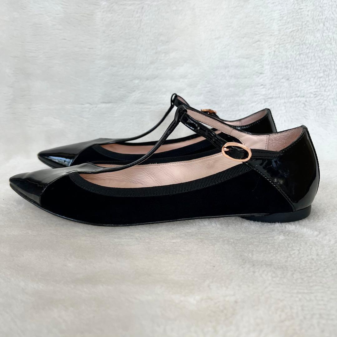 美品☆レペット 37 フラットパンプス Tストラップ エナメル スエード 黒