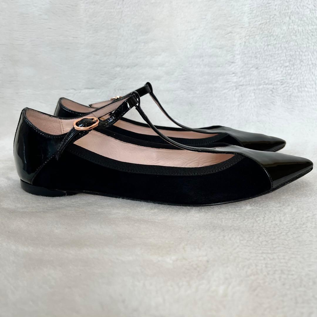 美品☆レペット 37 フラットパンプス Tストラップ エナメル スエード 黒