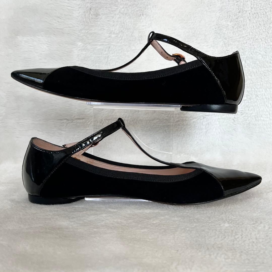 美品☆レペット 37 フラットパンプス Tストラップ エナメル スエード 黒