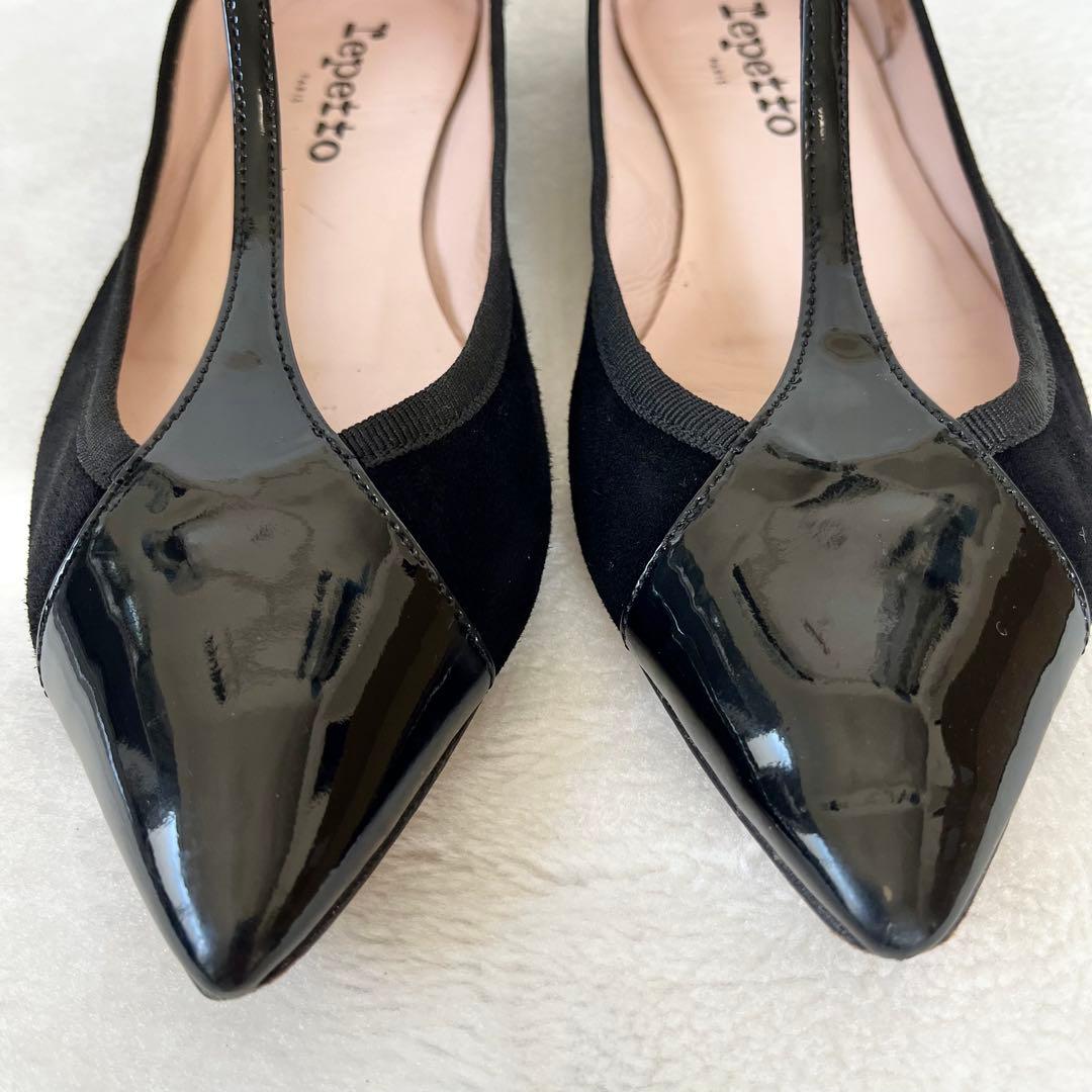 美品☆レペット 37 フラットパンプス Tストラップ エナメル スエード 黒