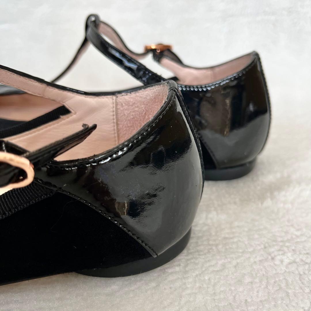 美品☆レペット 37 フラットパンプス Tストラップ エナメル スエード 黒
