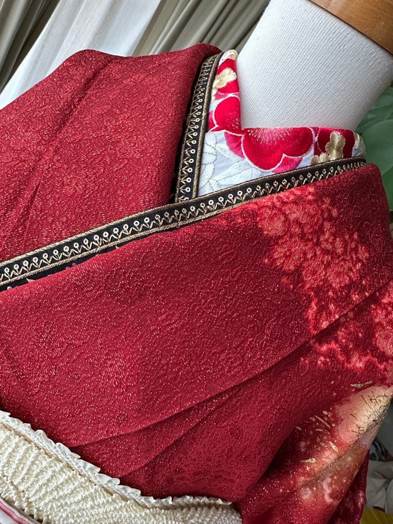 てな 振袖フルセット 赤×金通し 辻ヶ花 絞り ぼかし染めIK