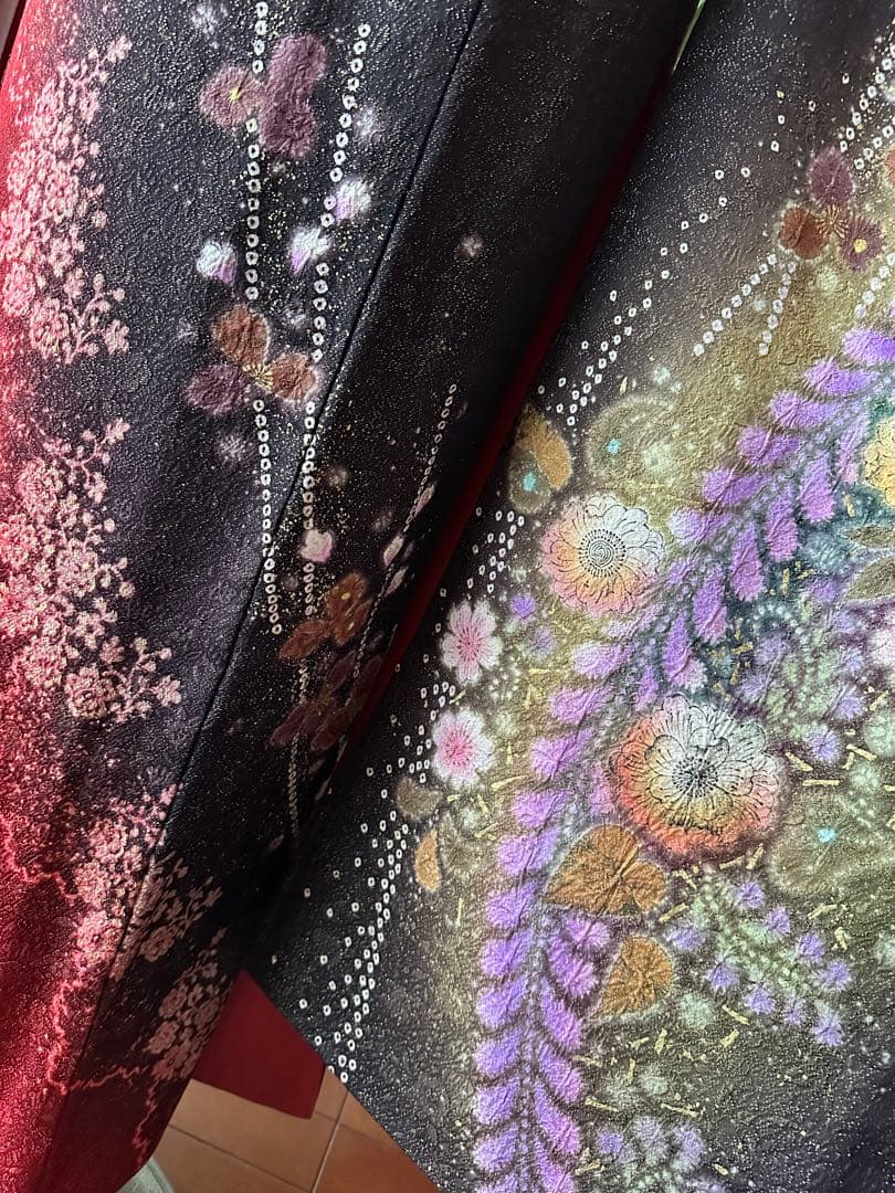 てな 振袖フルセット 赤×金通し 辻ヶ花 絞り ぼかし染めIK