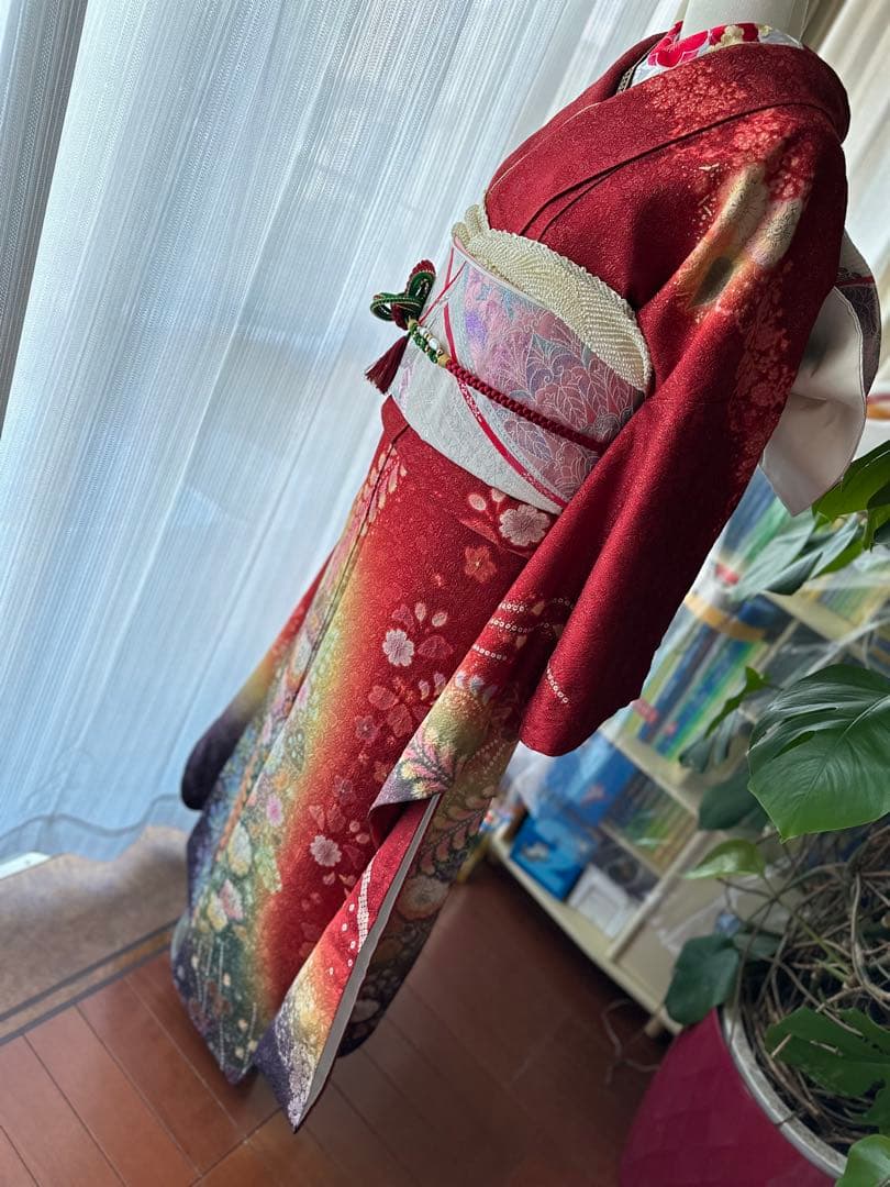 てな 振袖フルセット 赤×金通し 辻ヶ花 絞り ぼかし染めIK