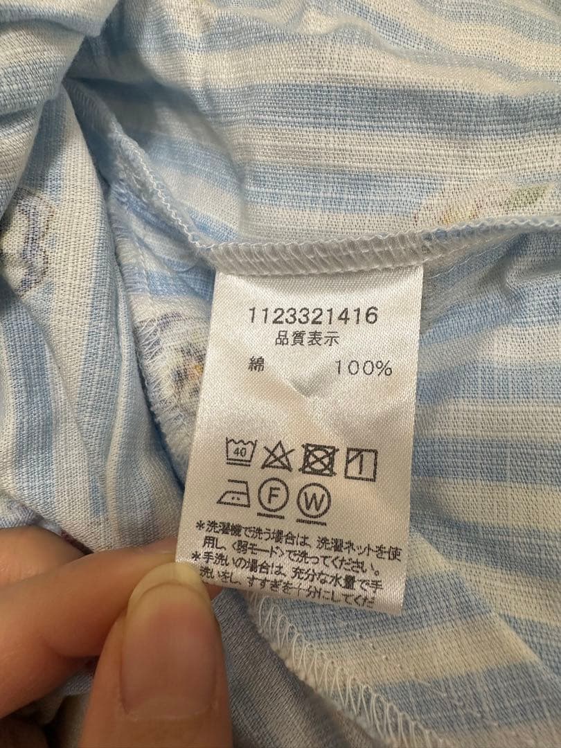 水色ストライプキャラクター柄ワンピース