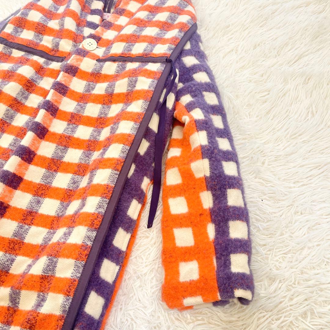 希少✨ ミントデザインズ ショールカラー ロングコート ガウン ギンガムチェック