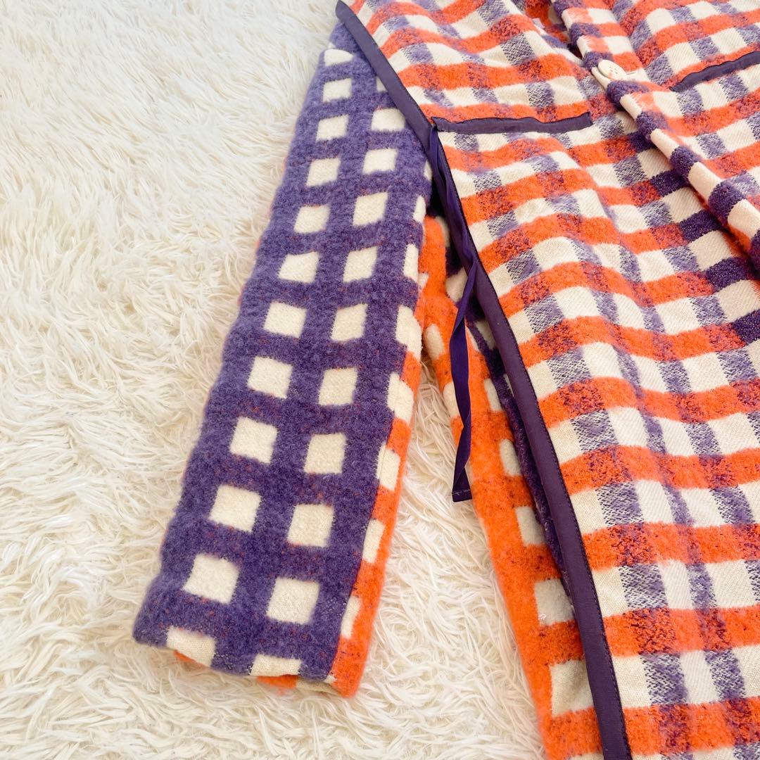 希少✨ ミントデザインズ ショールカラー ロングコート ガウン ギンガムチェック