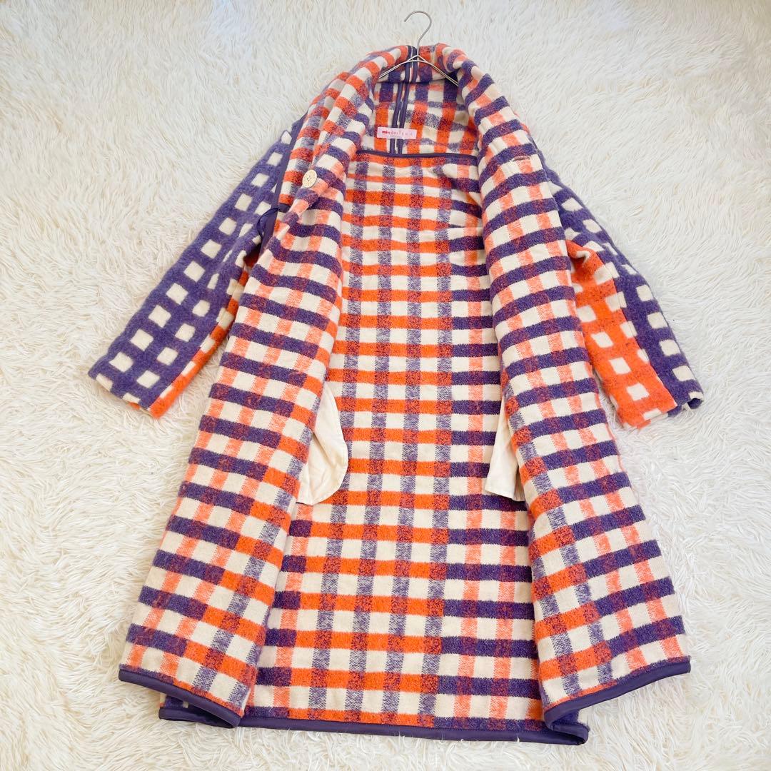 希少✨ ミントデザインズ ショールカラー ロングコート ガウン ギンガムチェック