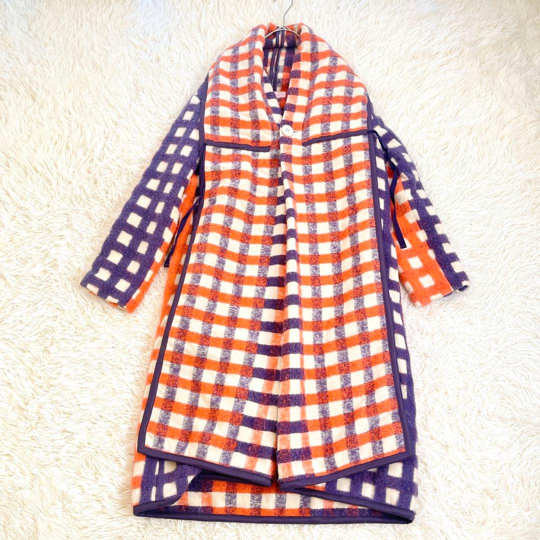 希少✨ ミントデザインズ ショールカラー ロングコート ガウン ギンガムチェック