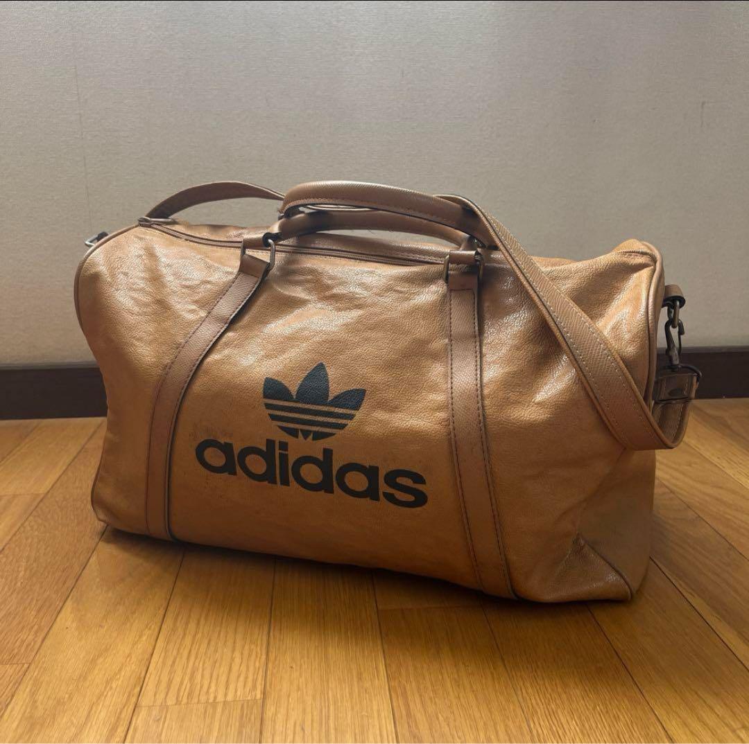 adidas ブラウン レザー ボストンバッグ