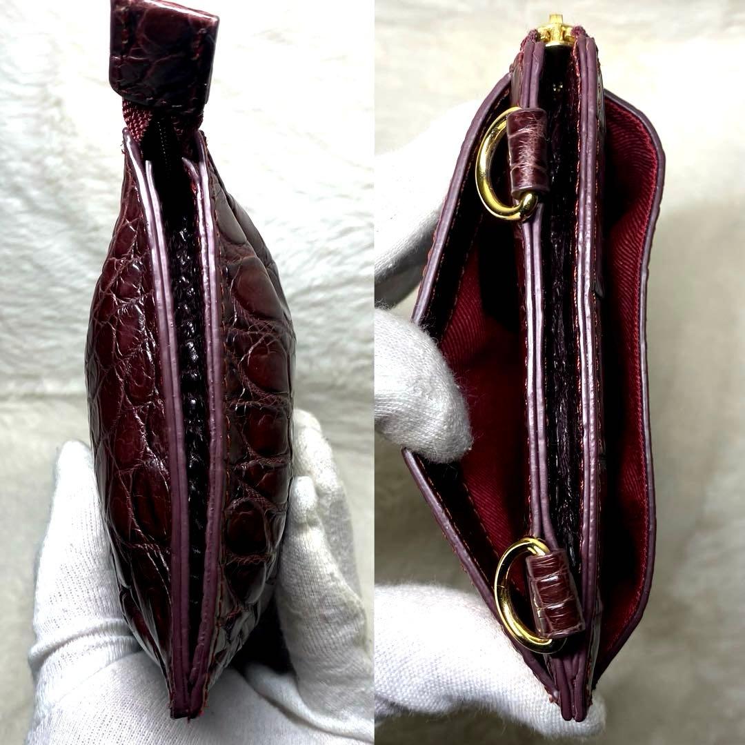 ✨美品✨三宝　スマホショルダー　ハンドバッグ　財布　マットクロコ　ワインレッド
