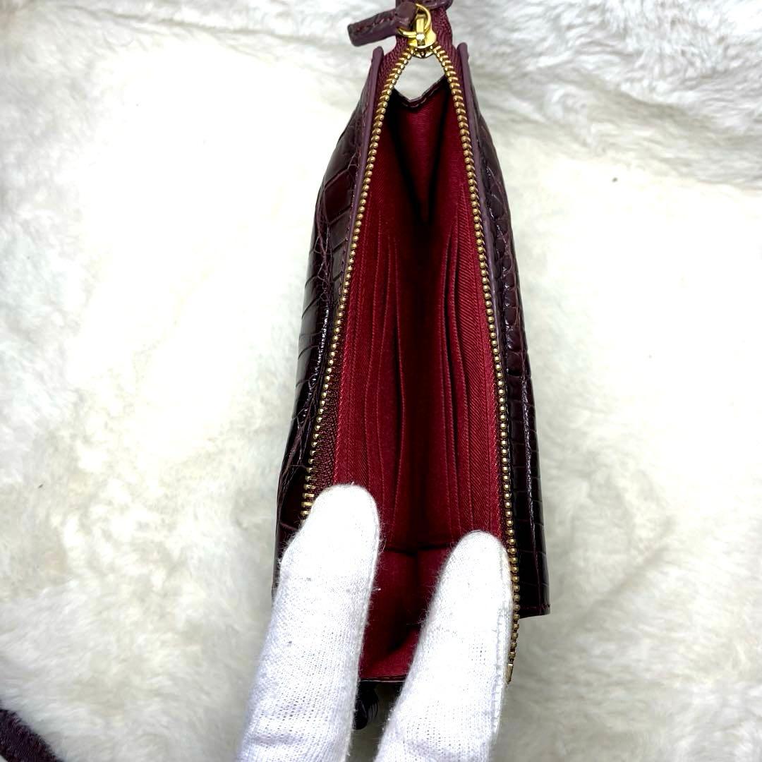 ✨美品✨三宝　スマホショルダー　ハンドバッグ　財布　マットクロコ　ワインレッド