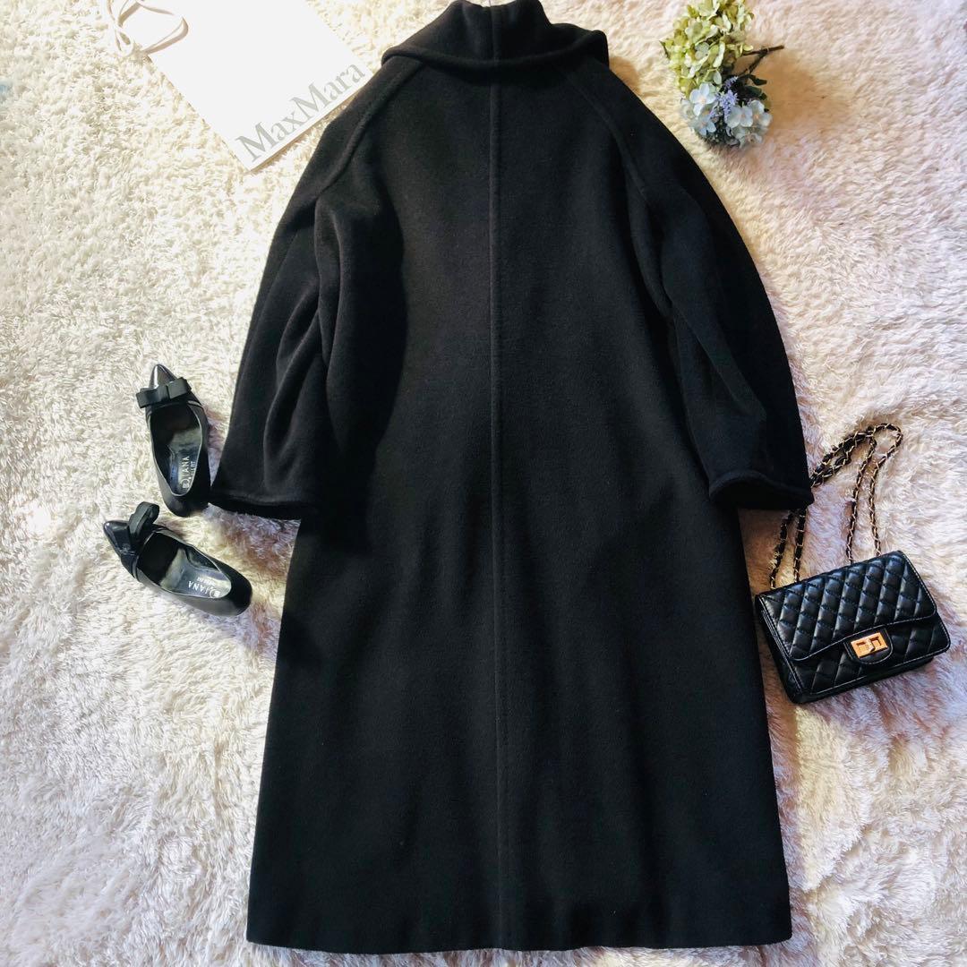 希少42大きめ✨マックスマーラ ガウンコート マキシ カシミヤ ビッグカラー 黒