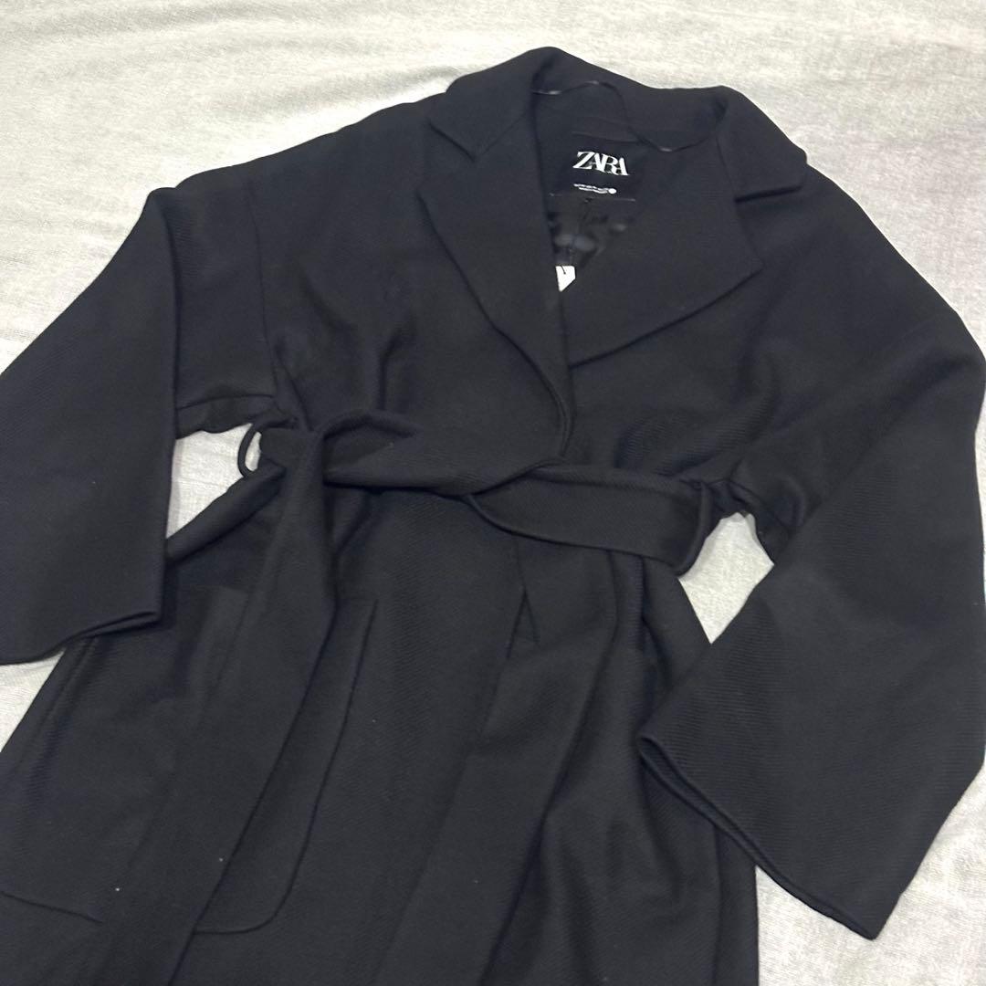 【新品】ZARA ザラ MANTECO 黒 ガウンベルトロングコート ブラック