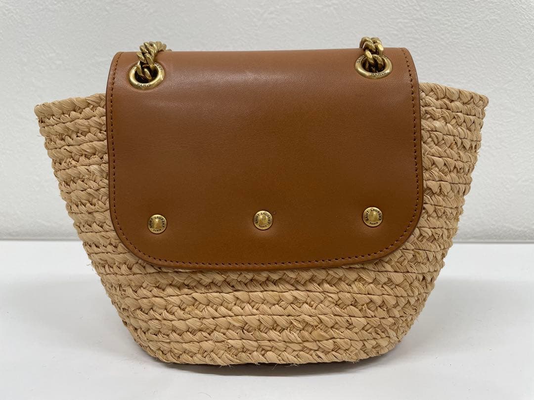 【美品】箱 保存袋付き！サンローラン ラフィア カゴ　ショルダーバッグ