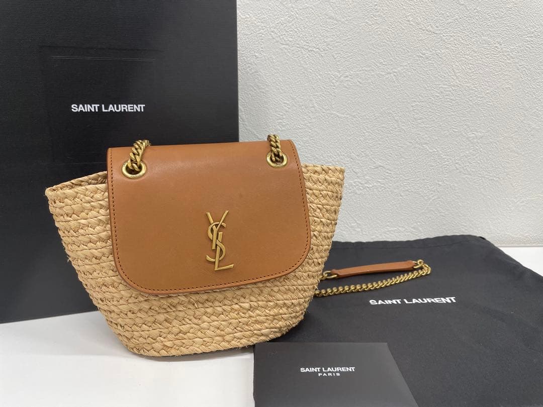 【美品】箱 保存袋付き！サンローラン ラフィア カゴ　ショルダーバッグ