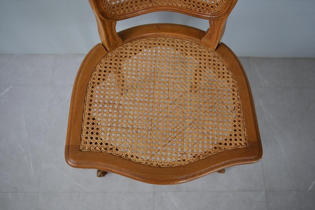 フランスアンティーク猫脚ダイニングチェア/椅子イス/籐ラタン(90-190-5)