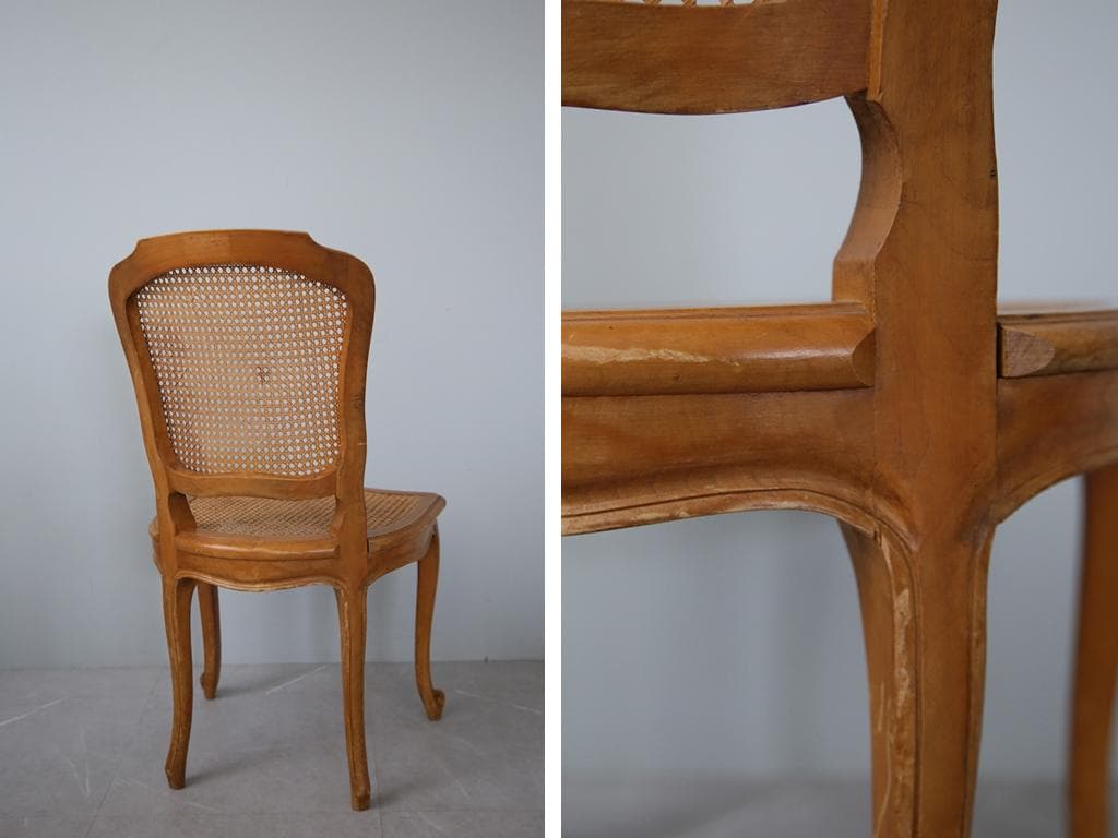 フランスアンティーク猫脚ダイニングチェア/椅子イス/籐ラタン(90-190-5)