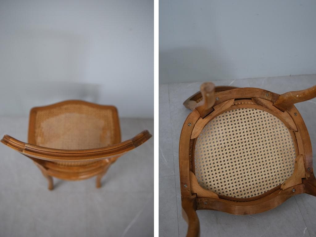 フランスアンティーク猫脚ダイニングチェア/椅子イス/籐ラタン(90-190-5)