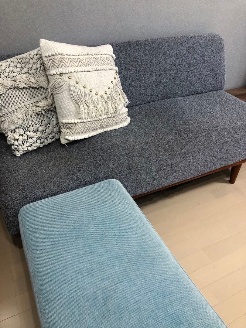 2人掛けソファベンチ スモークブルー オットマン