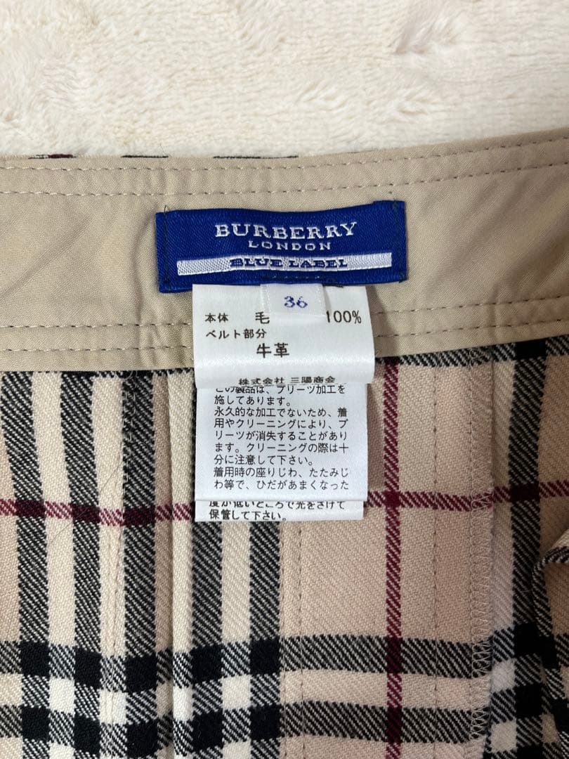 バーバリーブルーレーベル　ノバチェック　ミニスカート　ベルト　プリーツ