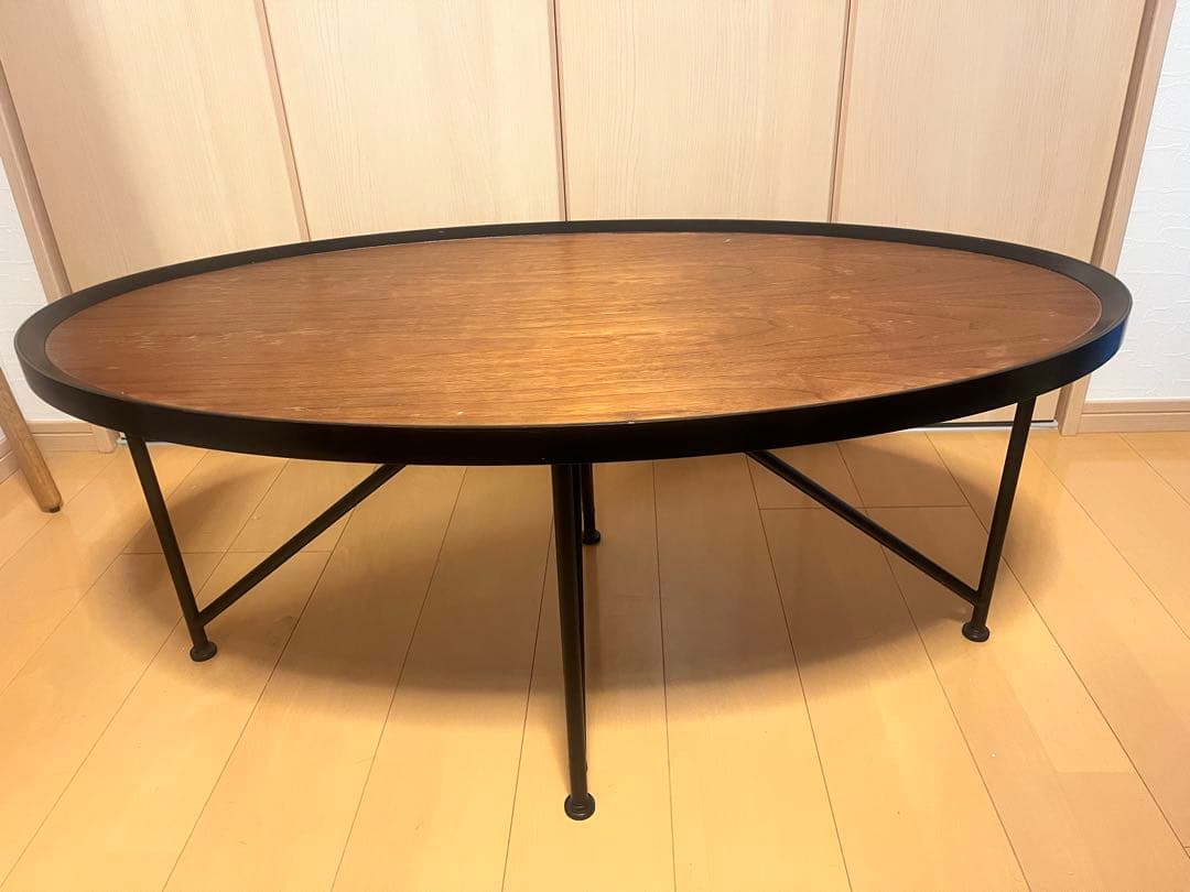 楕円形木製座卓 スチール脚