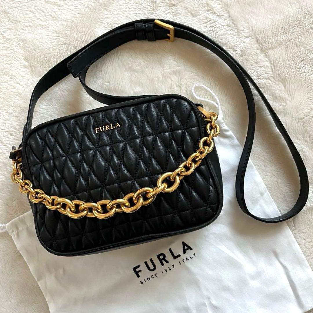 美品 FURLA レザー ショルダーバッグ 2way コメタ キルティング 黒