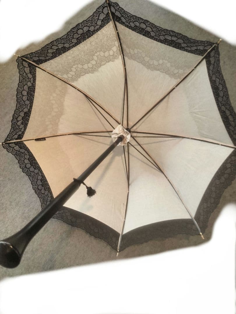 高級Pierre Vaux ピエールヴォー リネン 黒レース 日傘 フランス製