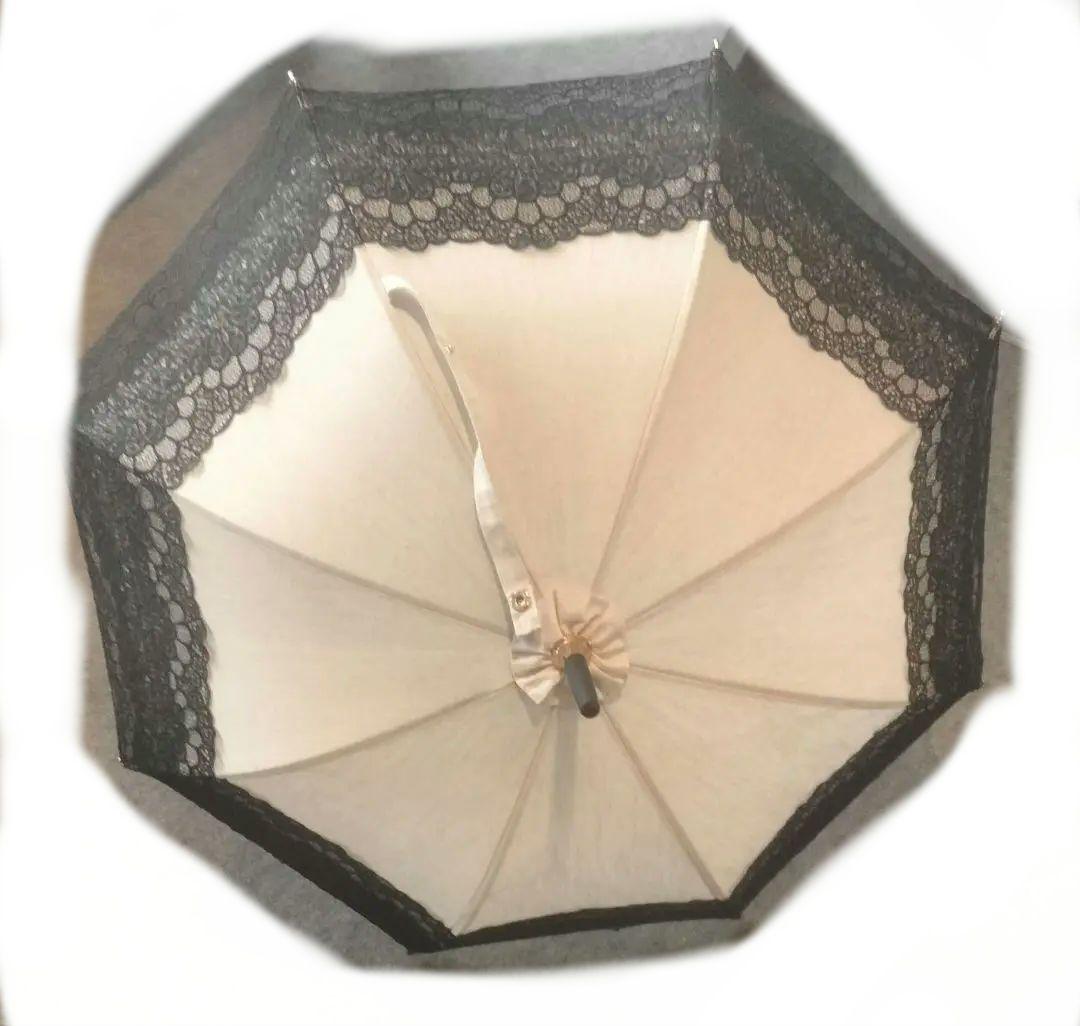 高級Pierre Vaux ピエールヴォー リネン 黒レース 日傘 フランス製