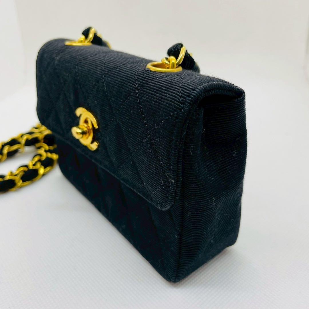 CHANEL　シャネル ミニマトラッセチェーンショルダー コットン ブラック