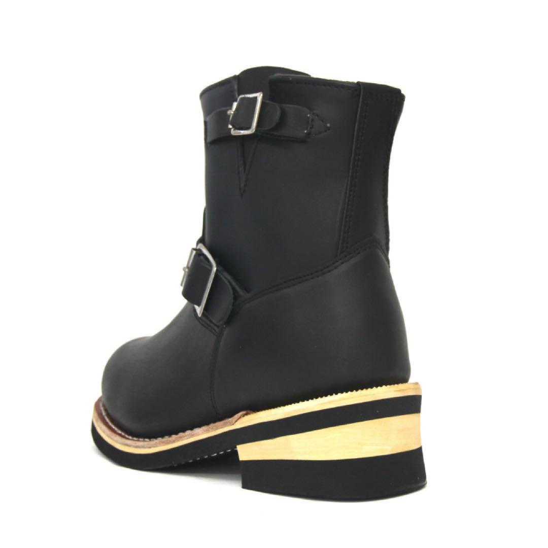 ブラック30cm グッドイヤーウェルト製法 スチールトゥ☆本格ショートエンジニア