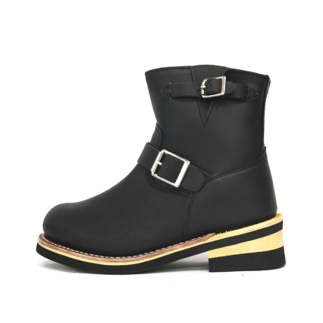 ブラック30cm グッドイヤーウェルト製法 スチールトゥ☆本格ショートエンジニア