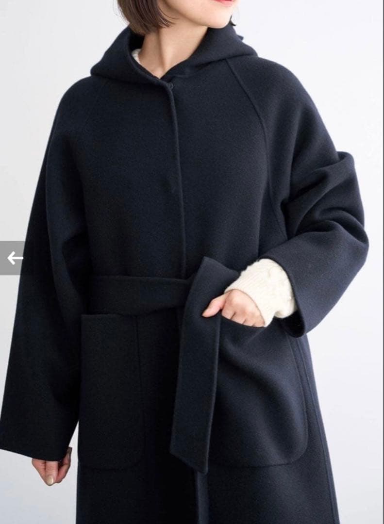 IENA イエナ モッサー ダブルフェイス フード コート ネイビー