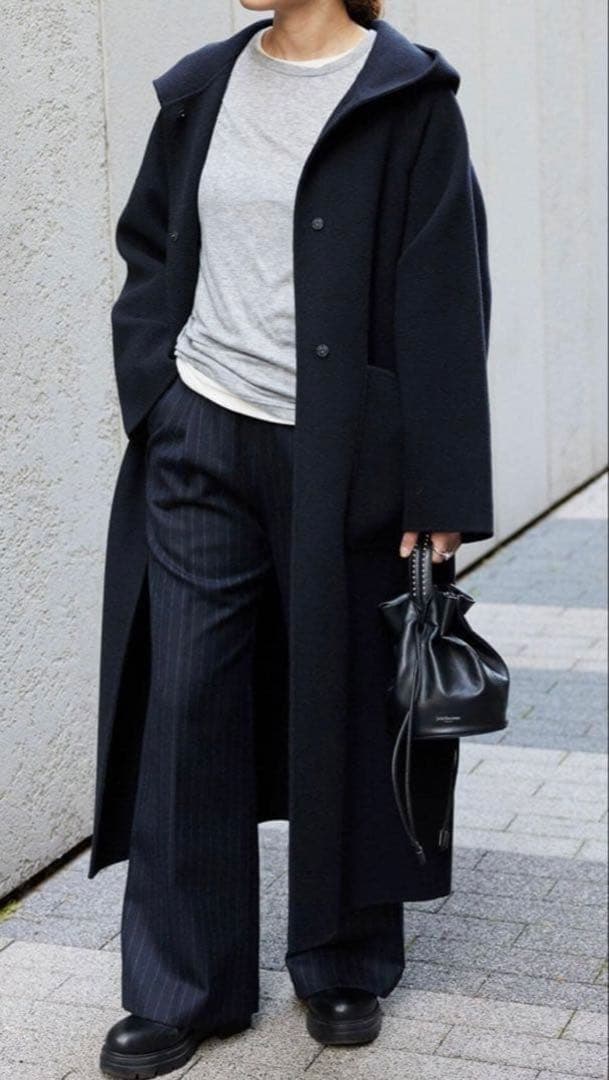 IENA イエナ モッサー ダブルフェイス フード コート ネイビー